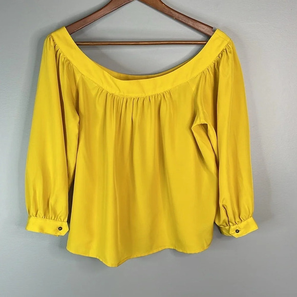 MAEVE Anthropologie Yana Off The Shoulder Top Mustard Yellow 3/4 Sleeves Silky S - Picture 7 of 13